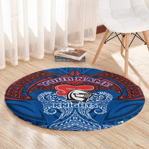 Personalized Newcastle Knights Round Carpet Polynesian Tribal Pattern Style