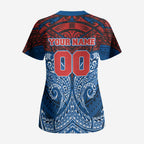 Personalized Newcastle Knights Scrub Top Polynesian Tribal Pattern Style