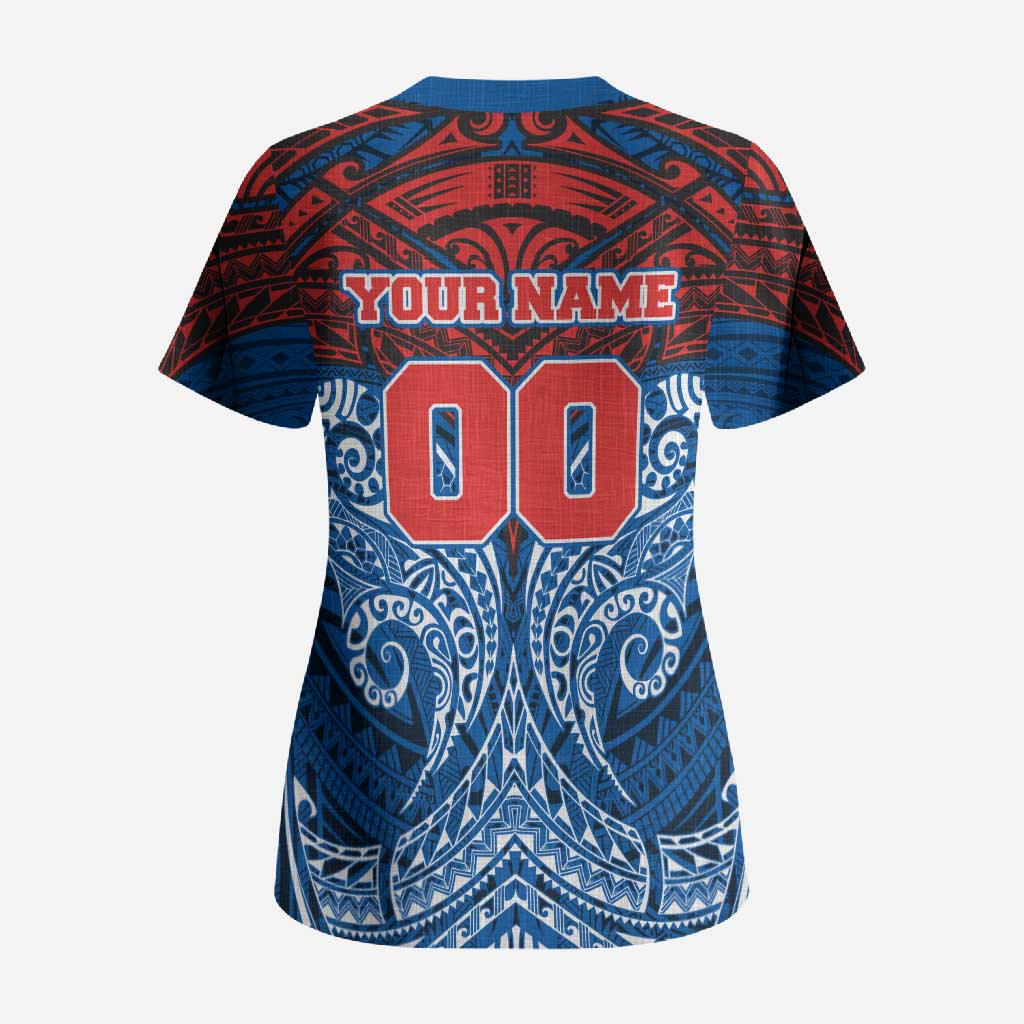 Personalized Newcastle Knights Scrub Top Polynesian Tribal Pattern Style