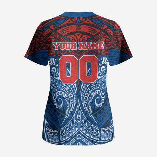 Personalized Newcastle Knights Scrub Top Polynesian Tribal Pattern Style