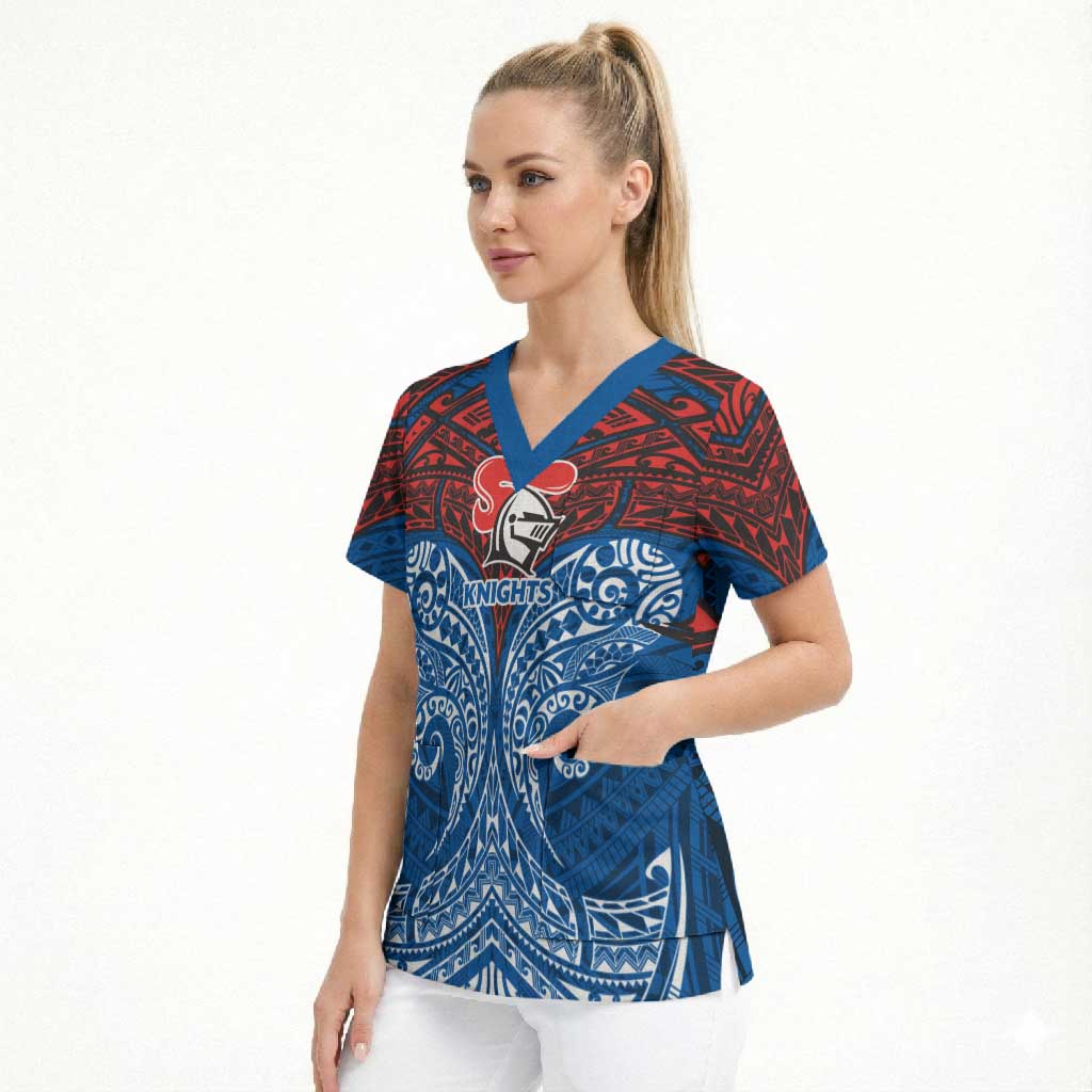 Personalized Newcastle Knights Scrub Top Polynesian Tribal Pattern Style