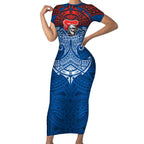 Personalized Newcastle Knights Short Sleeve Bodycon Dress Polynesian Tribal Pattern Style