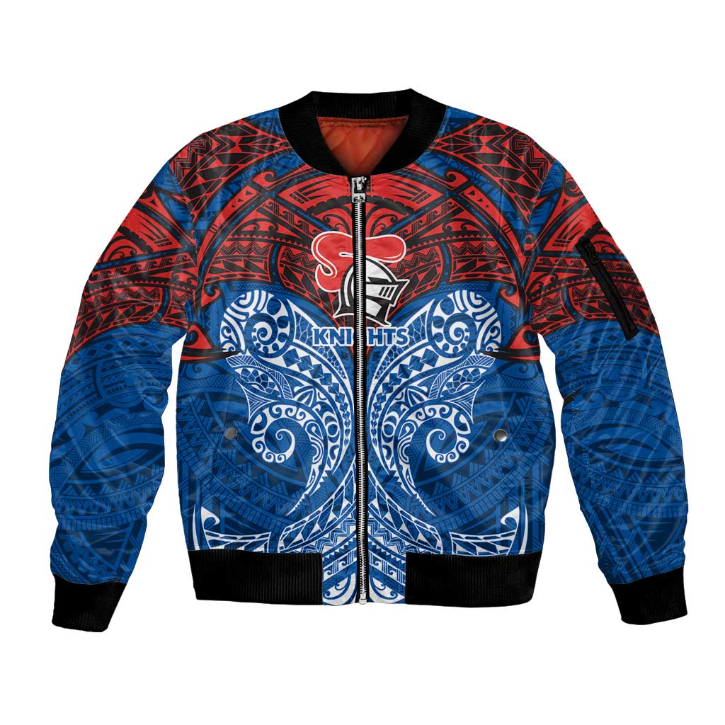 Personalized Newcastle Knights Sleeve Zip Bomber Jacket Polynesian Tribal Pattern Style