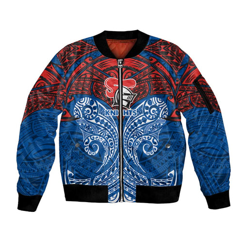 Personalized Newcastle Knights Sleeve Zip Bomber Jacket Polynesian Tribal Pattern Style