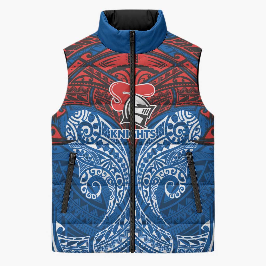 Personalized Newcastle Knights Sleeveless Puffer Jacket Polynesian Tribal Pattern Style