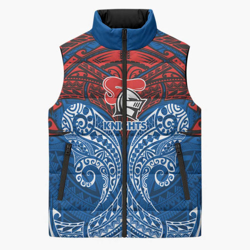 Personalized Newcastle Knights Sleeveless Puffer Jacket Polynesian Tribal Pattern Style