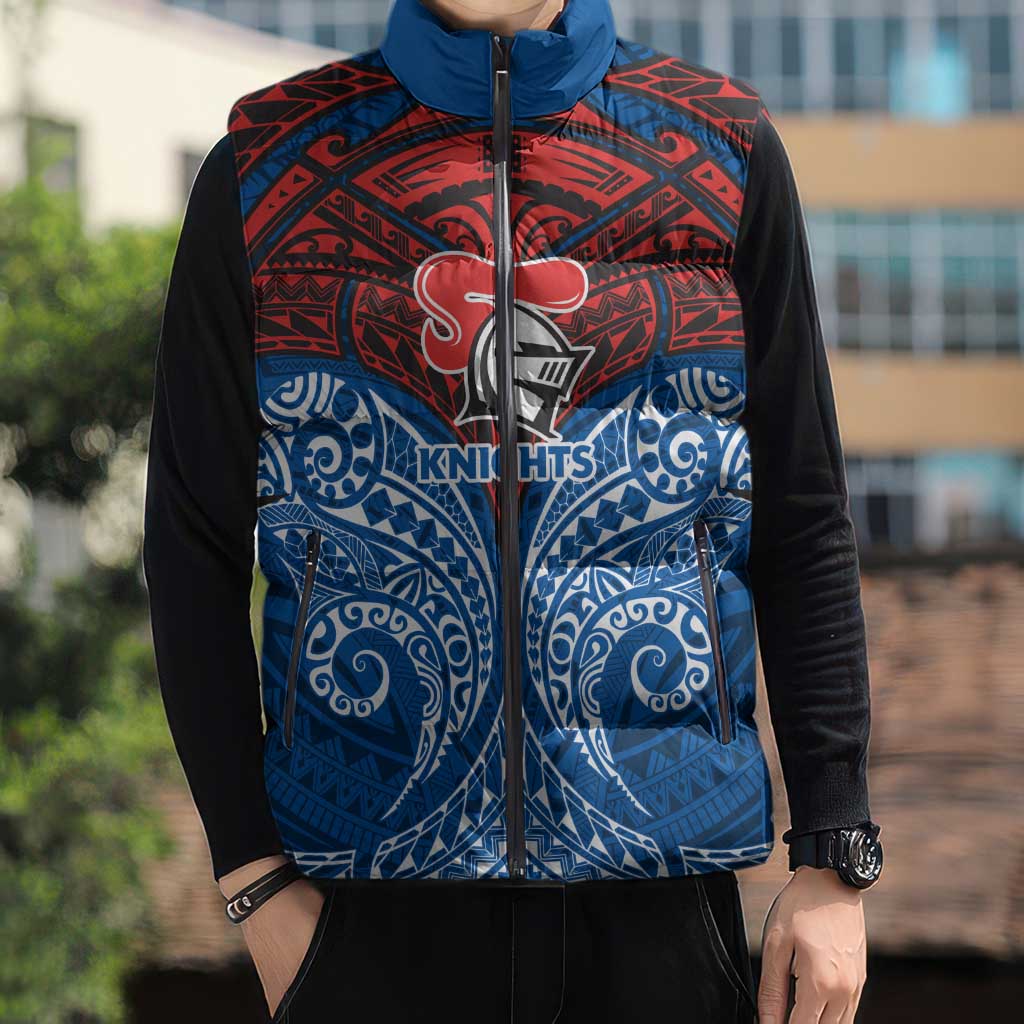 Personalized Newcastle Knights Sleeveless Puffer Jacket Polynesian Tribal Pattern Style