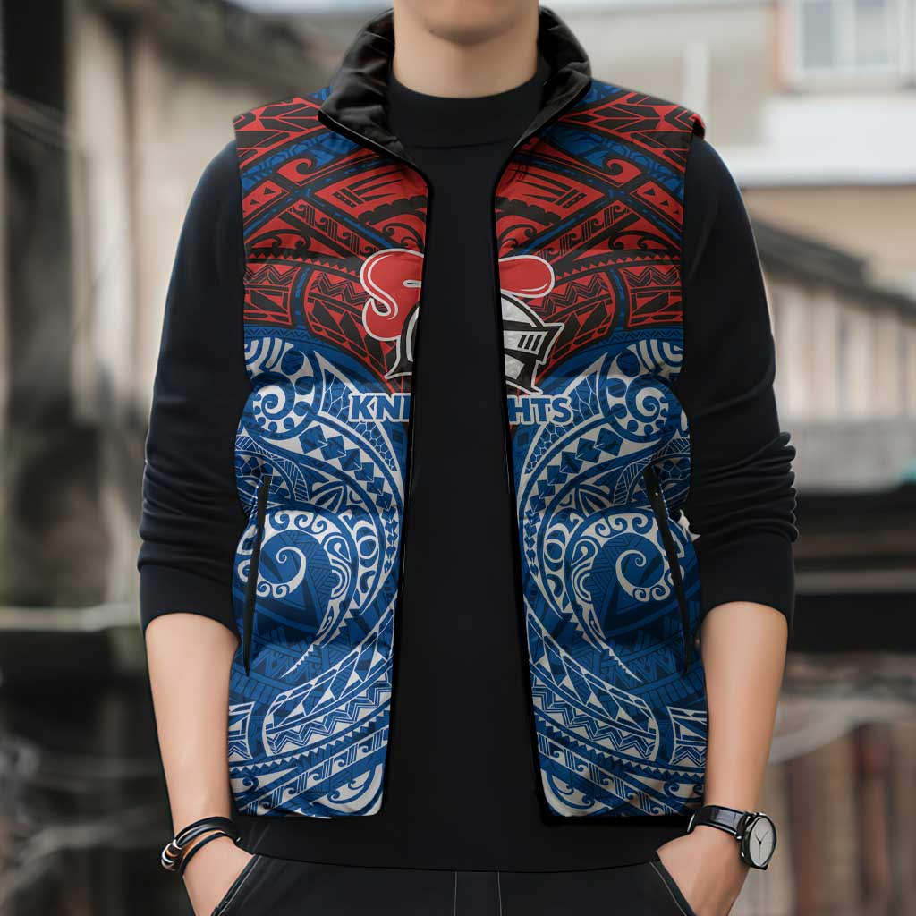 Personalized Newcastle Knights Sleeveless Puffer Jacket Polynesian Tribal Pattern Style