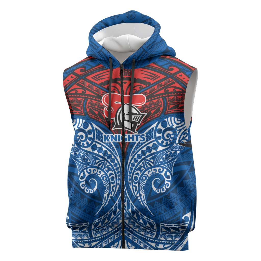 Personalized Newcastle Knights Sleeveless Zip Hoodie Polynesian Tribal Pattern Style