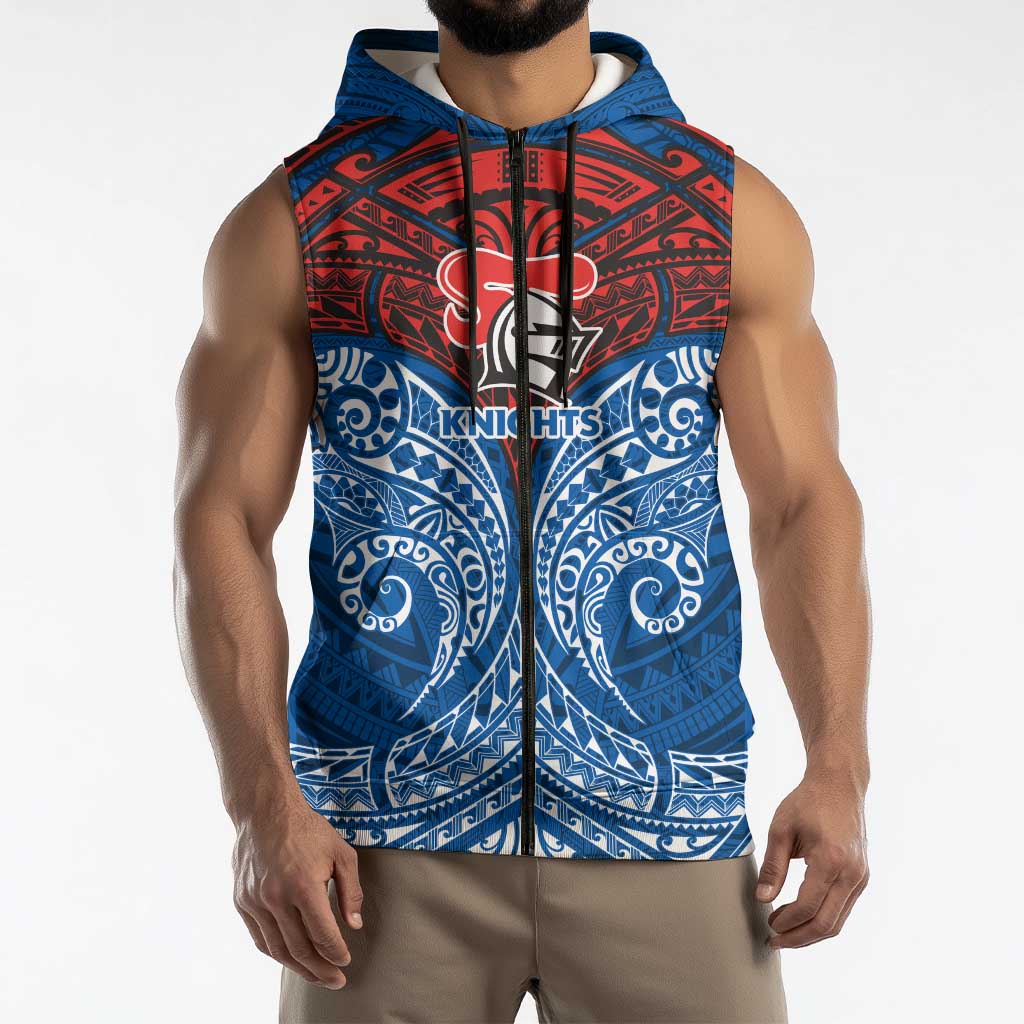 Personalized Newcastle Knights Sleeveless Zip Hoodie Polynesian Tribal Pattern Style