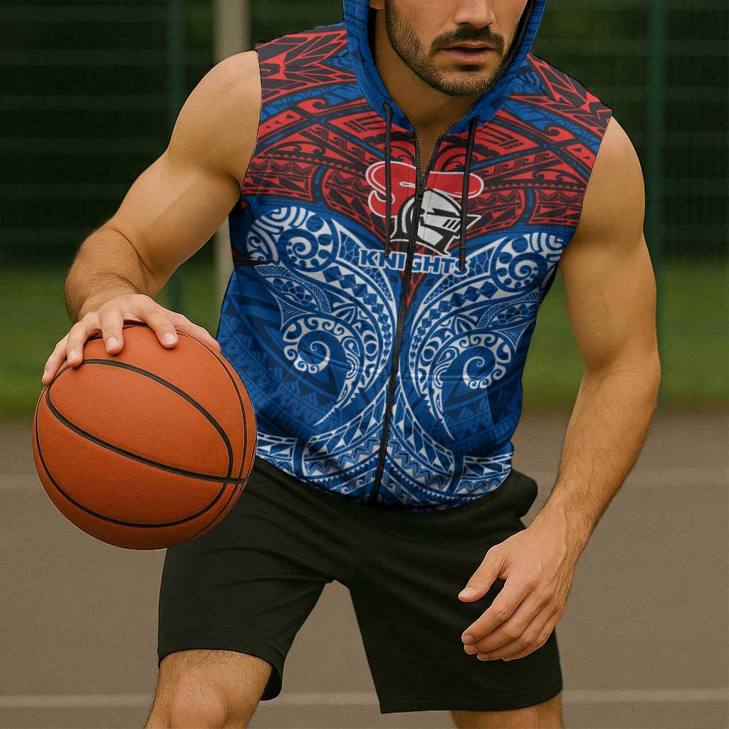 Personalized Newcastle Knights Sleeveless Zip Hoodie Polynesian Tribal Pattern Style