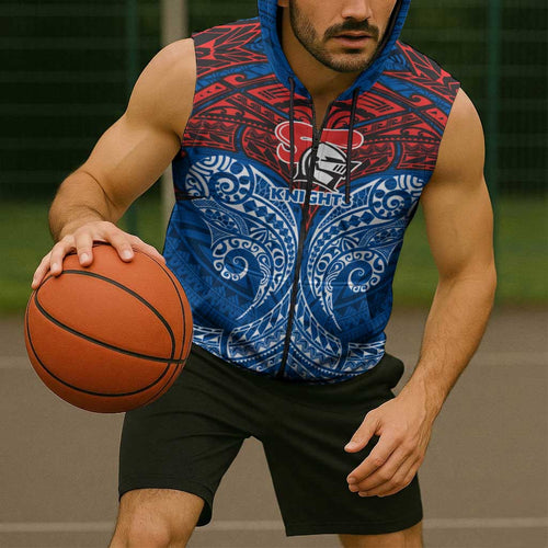 Personalized Newcastle Knights Sleeveless Zip Hoodie Polynesian Tribal Pattern Style