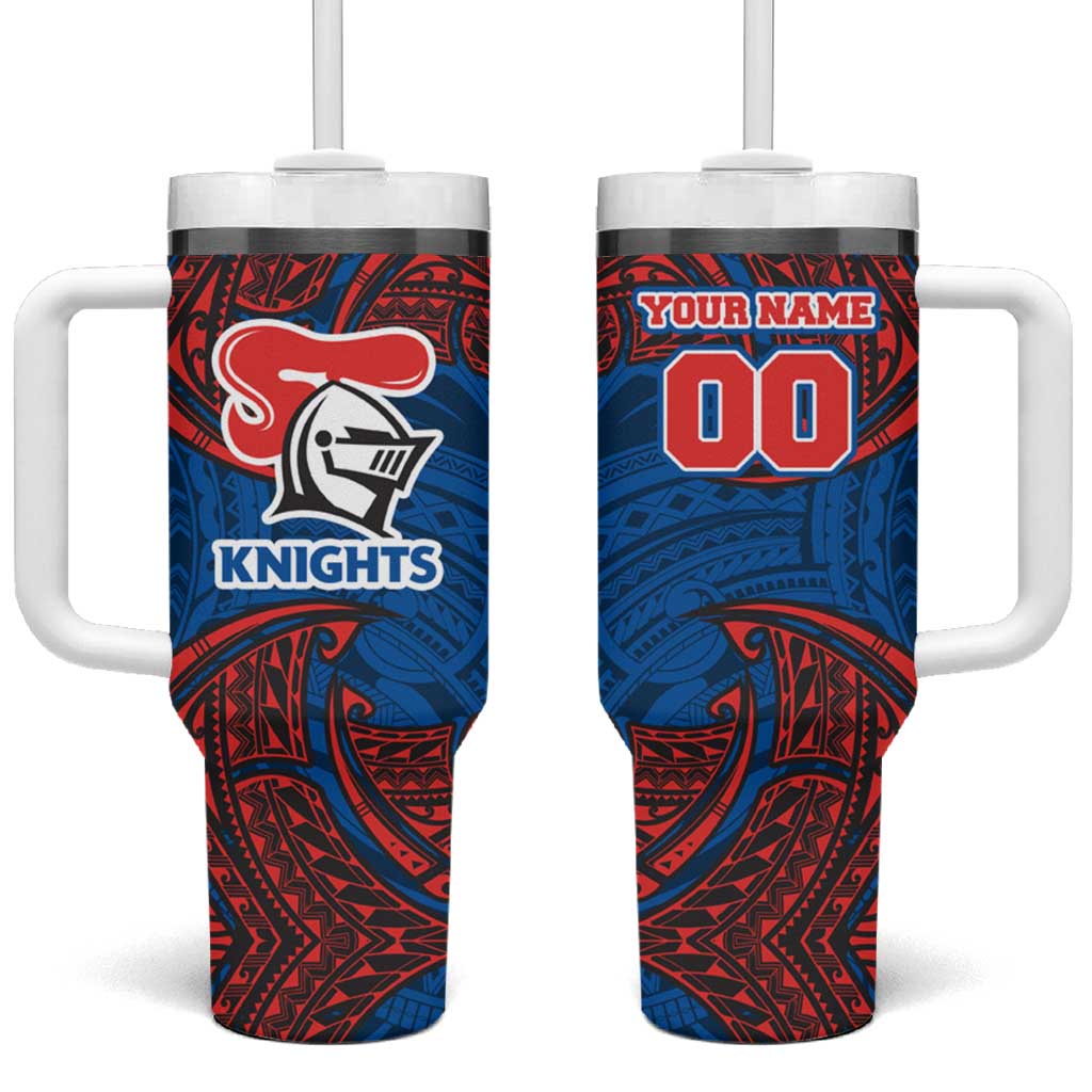 Personalized Newcastle Knights Tumbler With Handle Polynesian Tribal Pattern Style