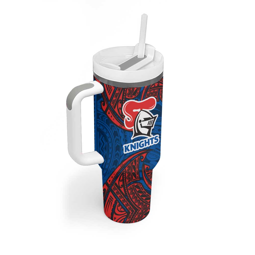 Personalized Newcastle Knights Tumbler With Handle Polynesian Tribal Pattern Style