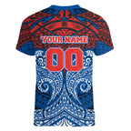 Personalized Newcastle Knights Women V-Neck T-Shirt Polynesian Tribal Pattern Style