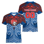 Personalized Newcastle Knights Women V-Neck T-Shirt Polynesian Tribal Pattern Style