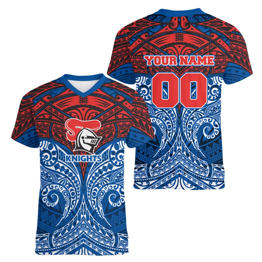 Personalized Newcastle Knights Women V-Neck T-Shirt Polynesian Tribal Pattern Style