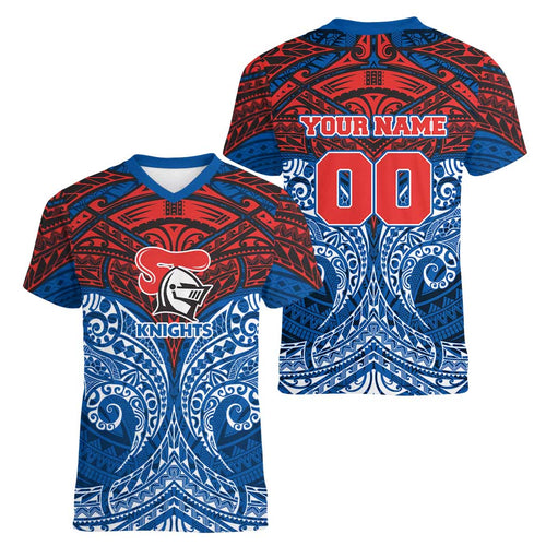 Personalized Newcastle Knights Women V-Neck T-Shirt Polynesian Tribal Pattern Style