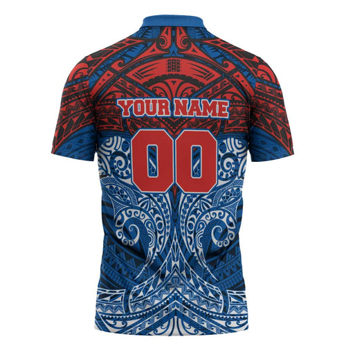 Personalized Newcastle Knights Zipper Polo Shirt Polynesian Tribal Pattern Style