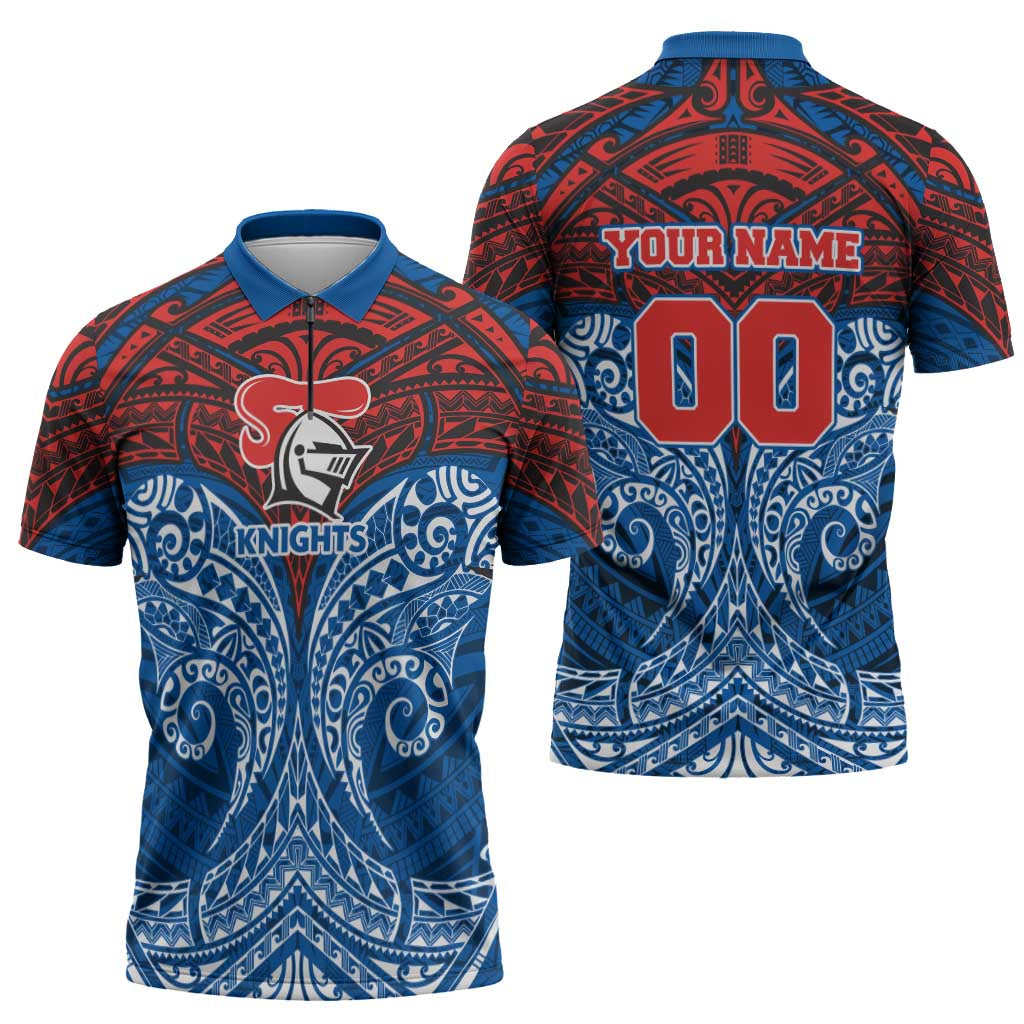 Personalized Newcastle Knights Zipper Polo Shirt Polynesian Tribal Pattern Style