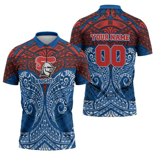 Personalized Newcastle Knights Zipper Polo Shirt Polynesian Tribal Pattern Style
