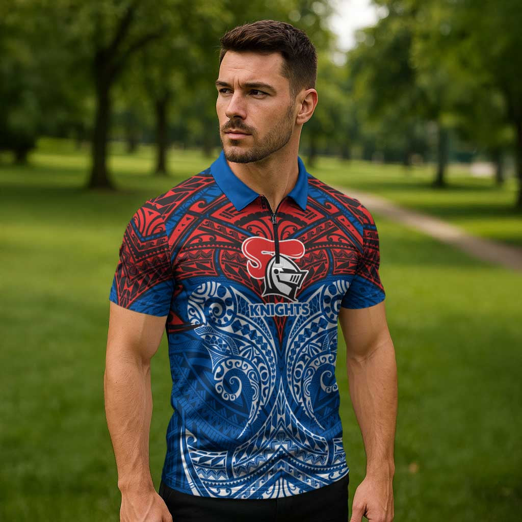 Personalized Newcastle Knights Zipper Polo Shirt Polynesian Tribal Pattern Style