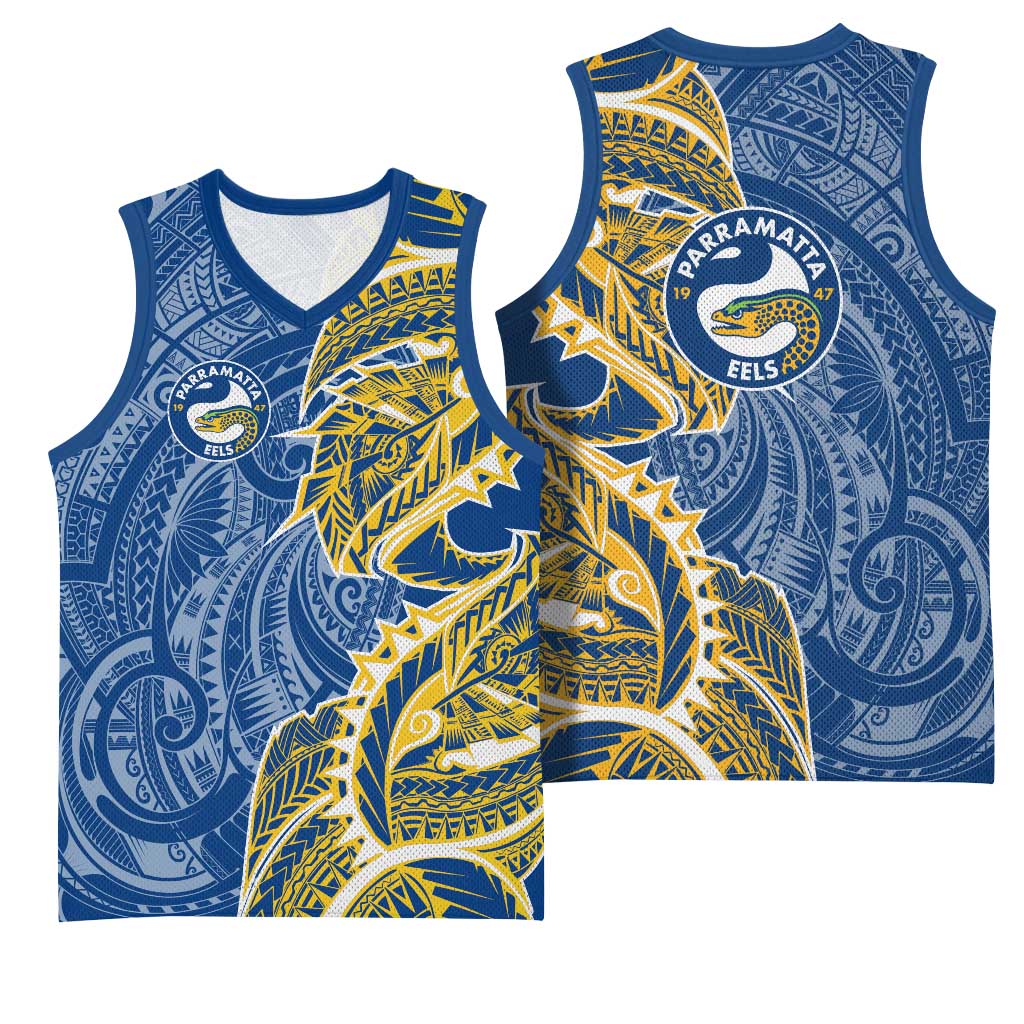 Parramatta Eels Basketball Jersey Polynesian Tribal Tattoo Pacific Sport Art