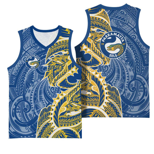 Parramatta Eels Basketball Jersey Polynesian Tribal Tattoo Pacific Sport Art
