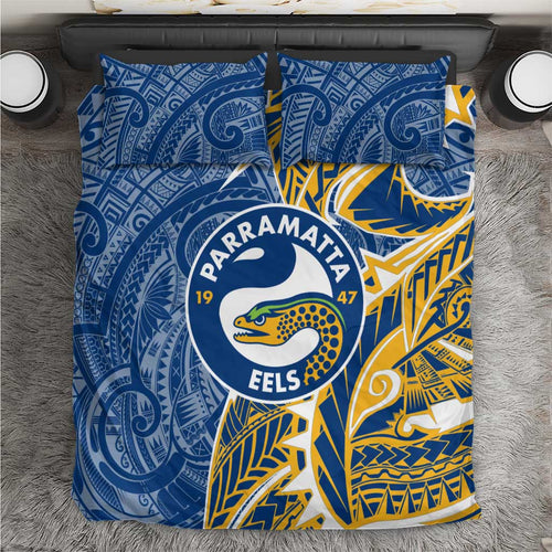 Parramatta Eels Bedding Set Polynesian Tribal Tattoo Pacific Sport Art