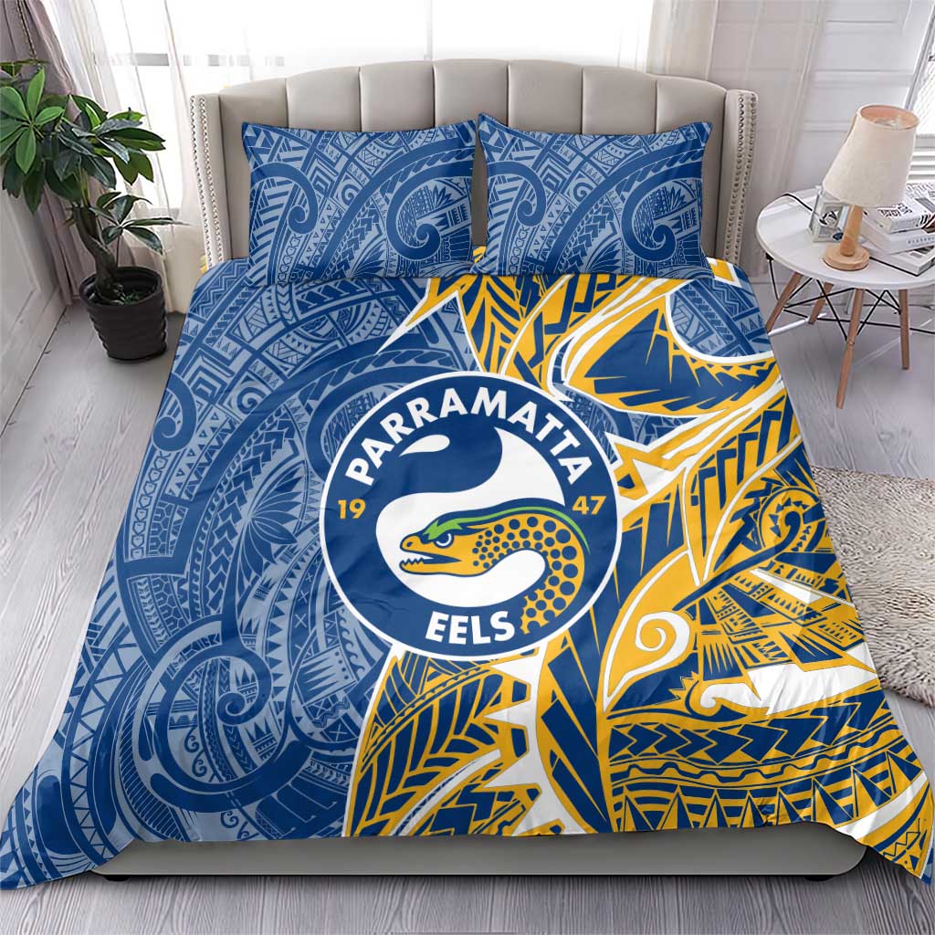 Parramatta Eels Bedding Set Polynesian Tribal Tattoo Pacific Sport Art