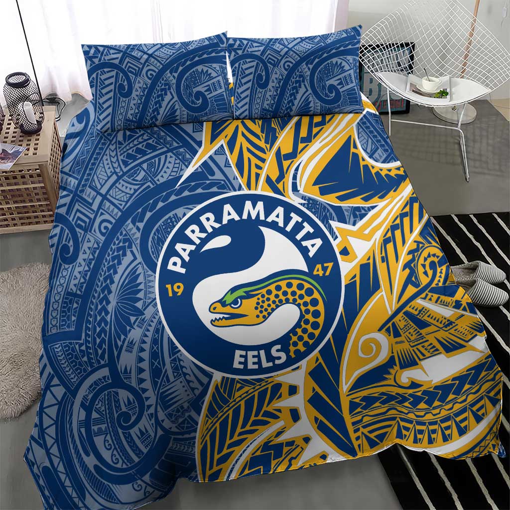 Parramatta Eels Bedding Set Polynesian Tribal Tattoo Pacific Sport Art