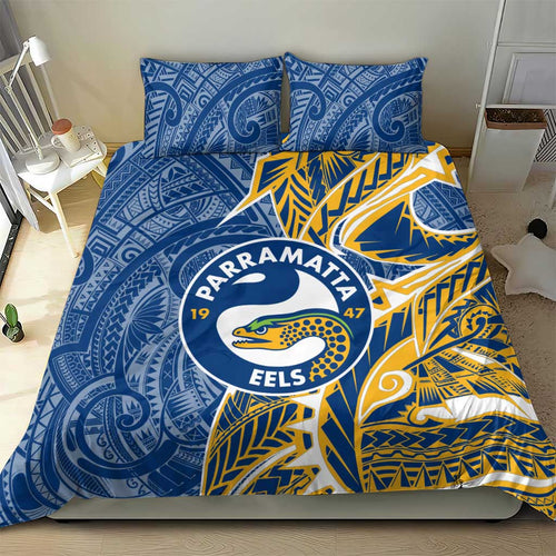 Parramatta Eels Bedding Set Polynesian Tribal Tattoo Pacific Sport Art