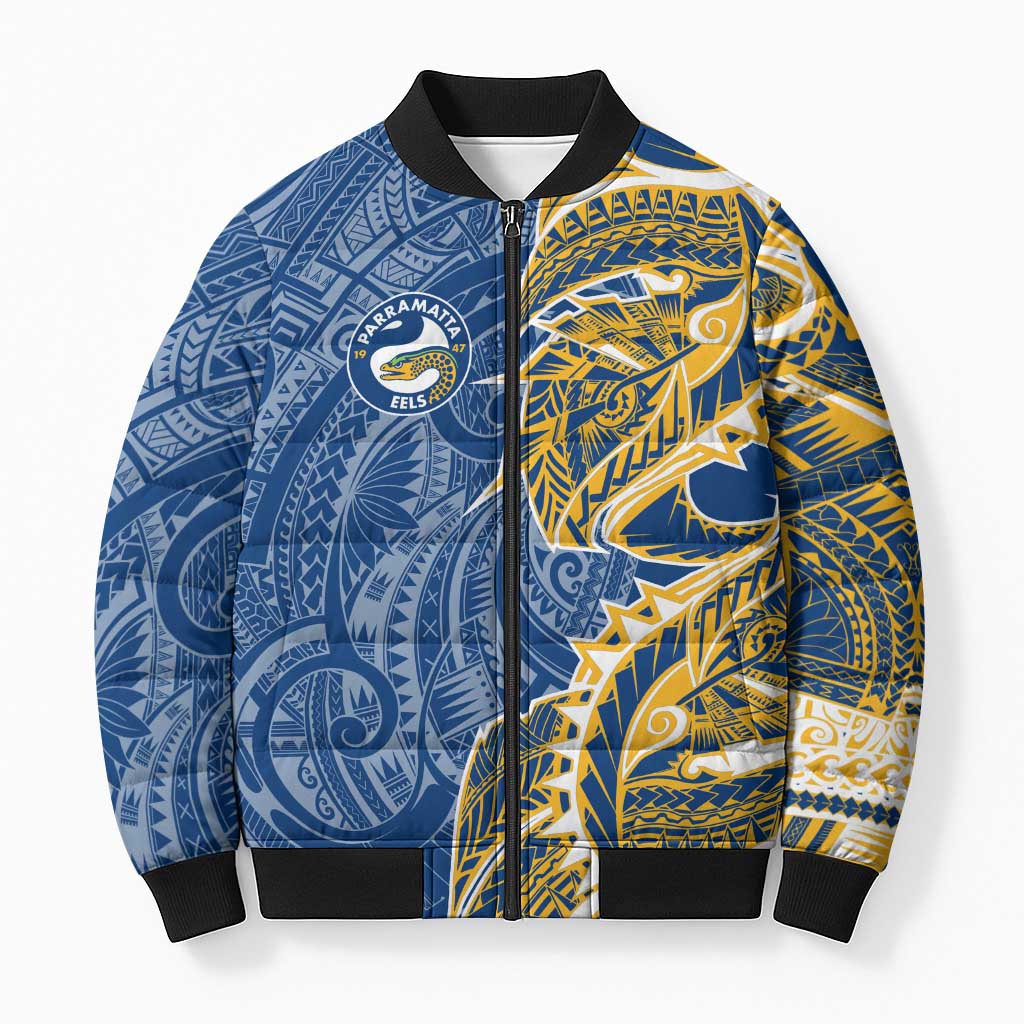 Parramatta Eels Bomber Puffer Jacket Polynesian Tribal Tattoo Pacific Sport Art