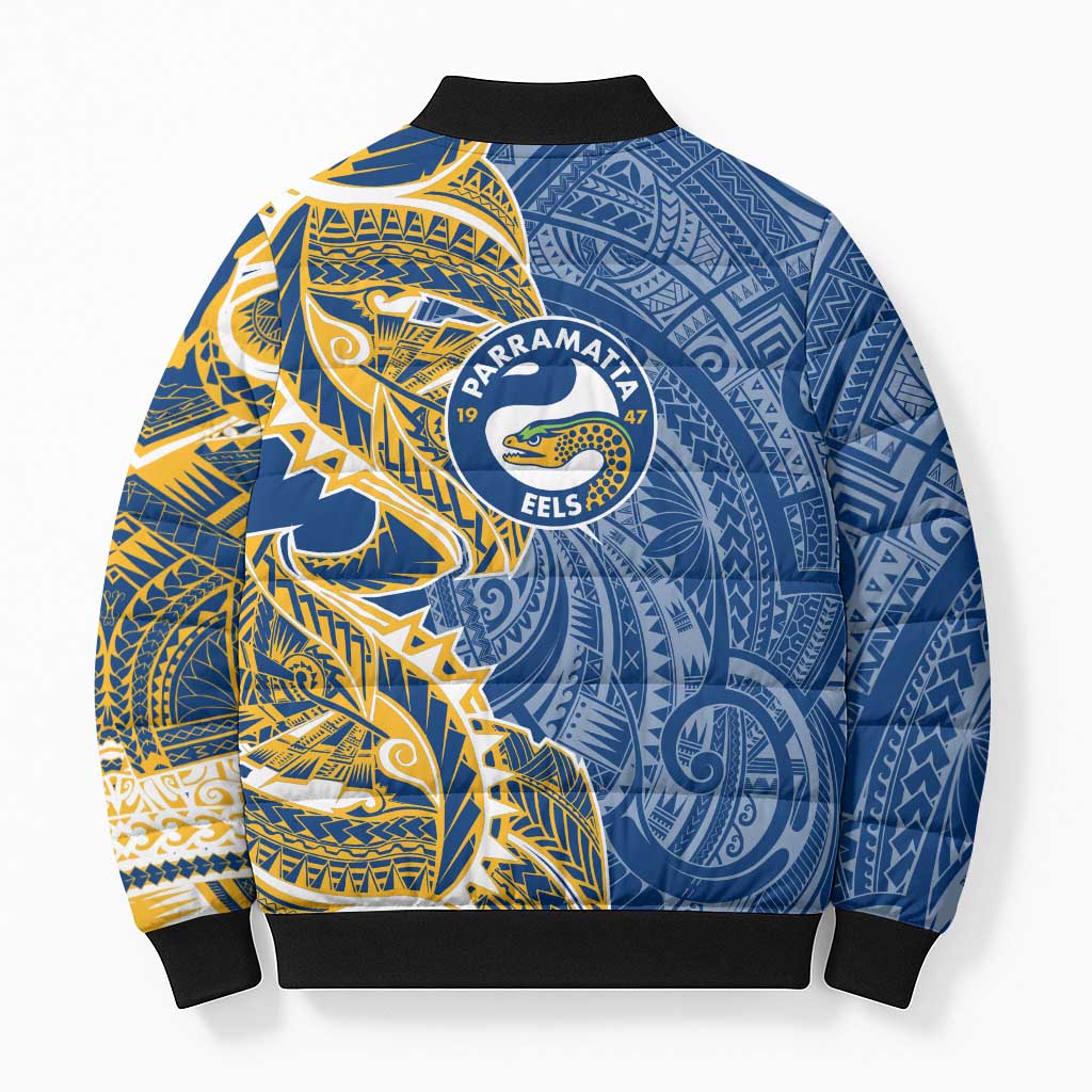 Parramatta Eels Bomber Puffer Jacket Polynesian Tribal Tattoo Pacific Sport Art
