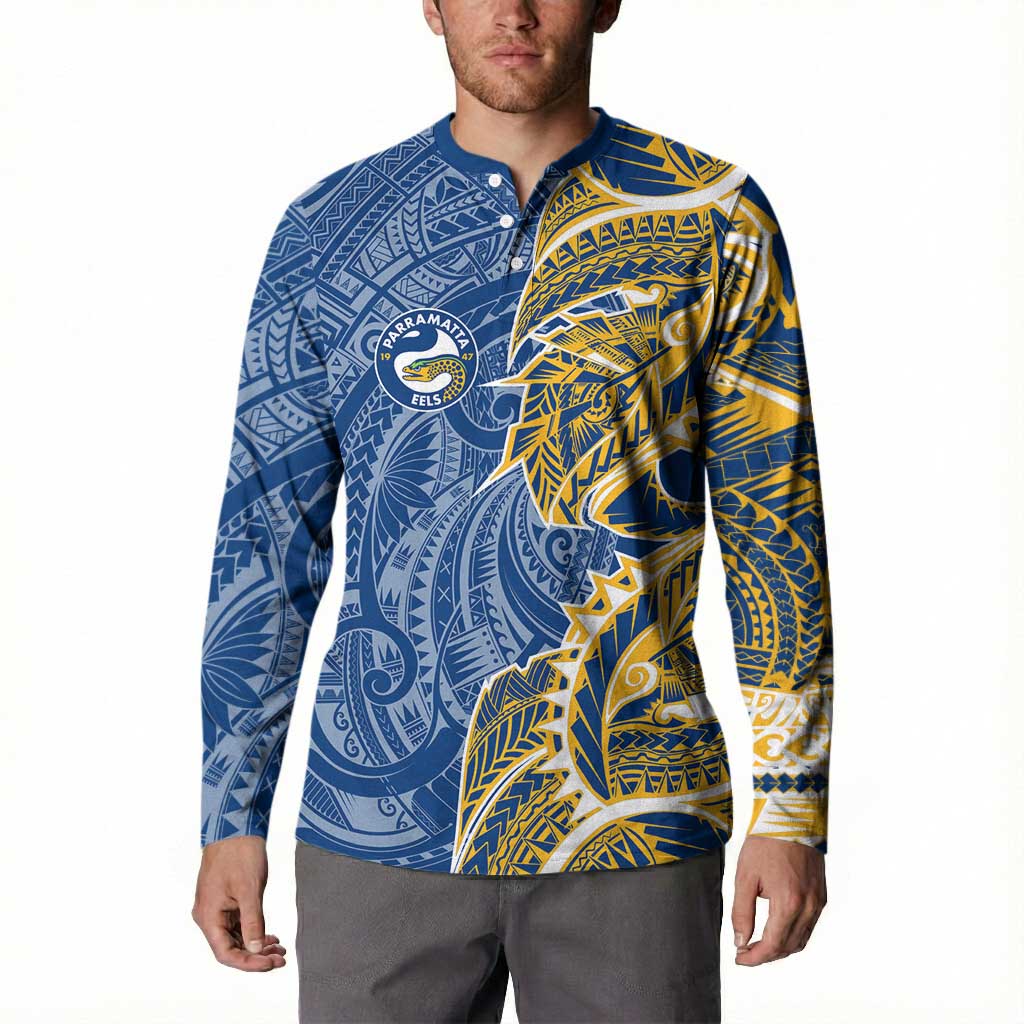 Parramatta Eels Button Sweatshirt Polynesian Tribal Tattoo Pacific Sport Art
