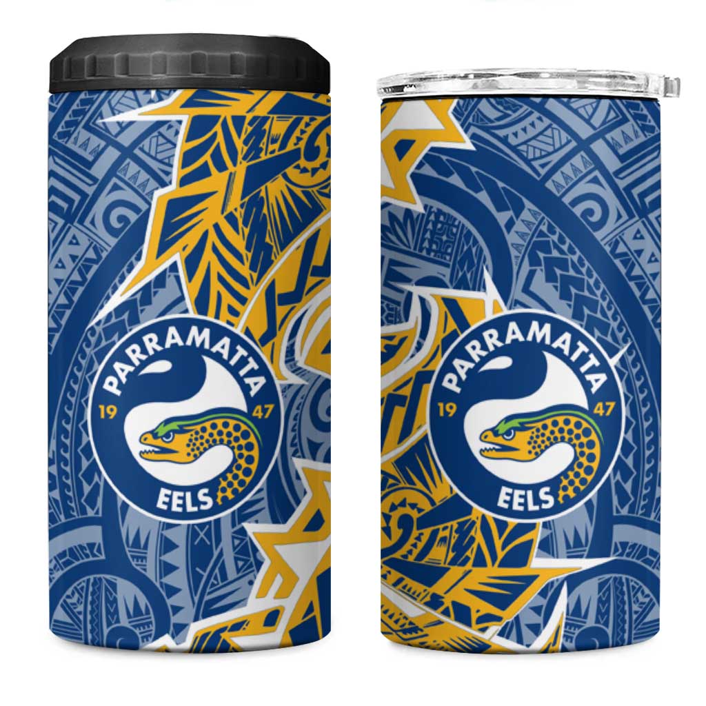 Parramatta Eels 4 in 1 Can Cooler Tumbler Polynesian Tribal Tattoo Pacific Sport Art