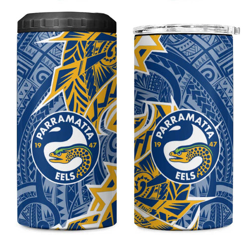 Parramatta Eels 4 in 1 Can Cooler Tumbler Polynesian Tribal Tattoo Pacific Sport Art