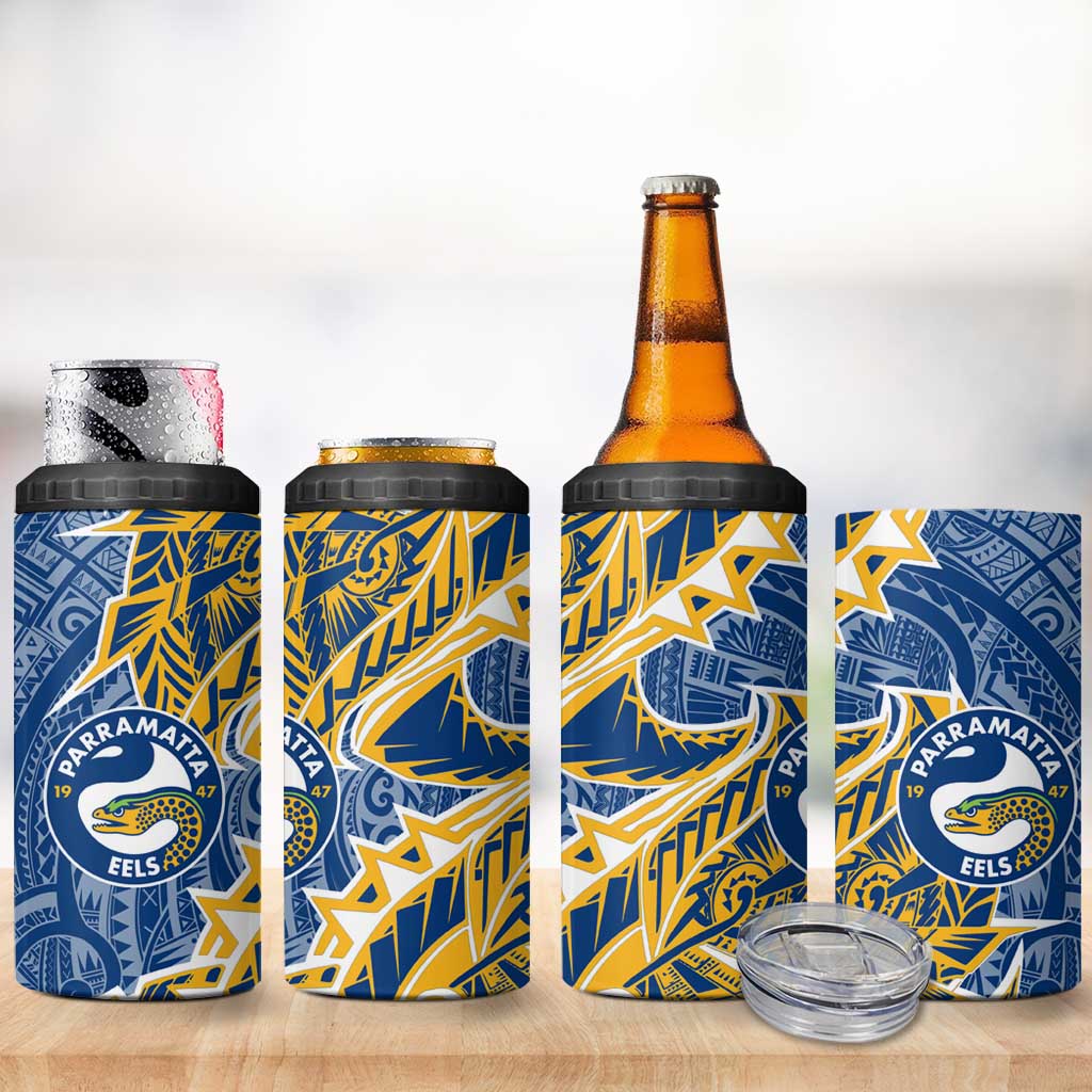 Parramatta Eels 4 in 1 Can Cooler Tumbler Polynesian Tribal Tattoo Pacific Sport Art