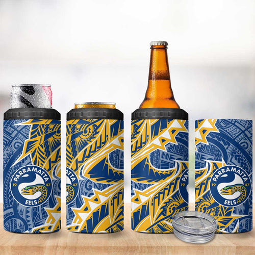 Parramatta Eels 4 in 1 Can Cooler Tumbler Polynesian Tribal Tattoo Pacific Sport Art