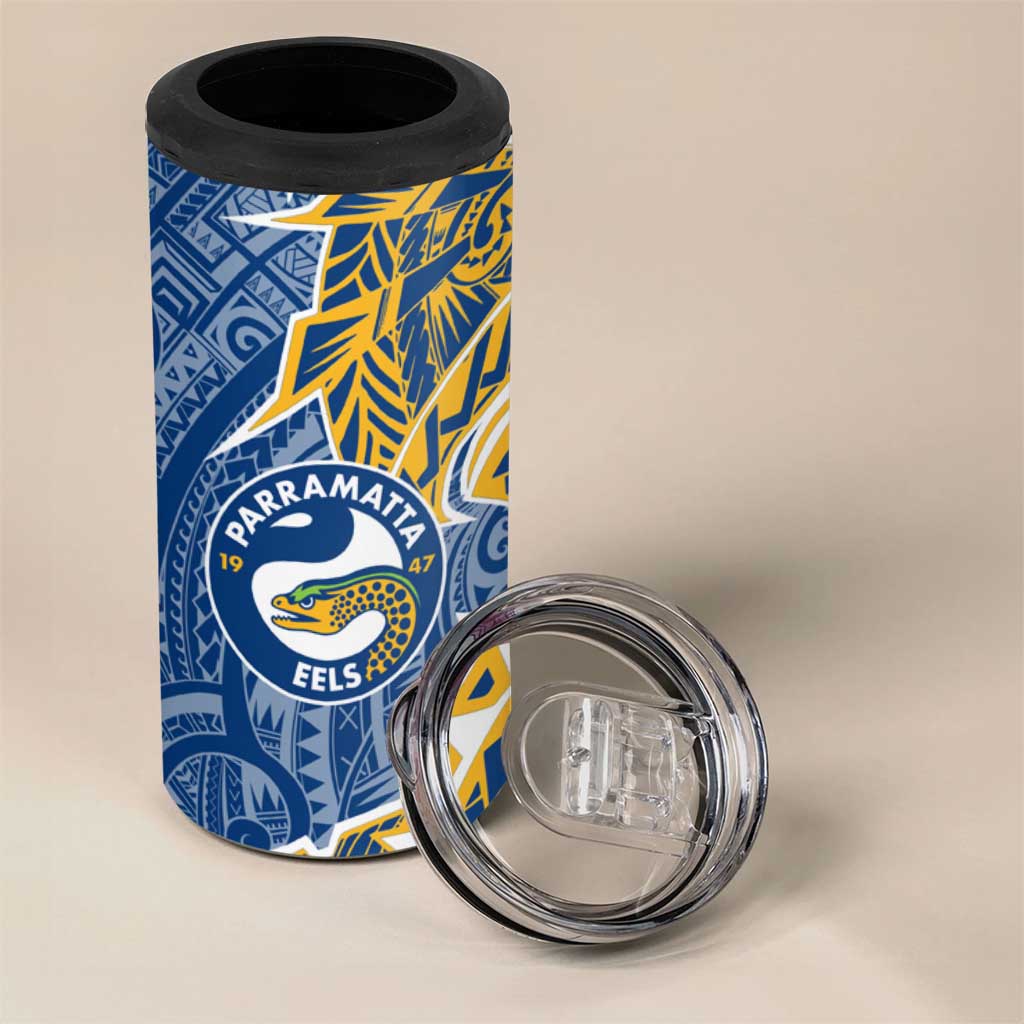 Parramatta Eels 4 in 1 Can Cooler Tumbler Polynesian Tribal Tattoo Pacific Sport Art