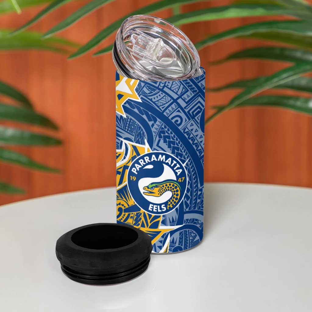 Parramatta Eels 4 in 1 Can Cooler Tumbler Polynesian Tribal Tattoo Pacific Sport Art
