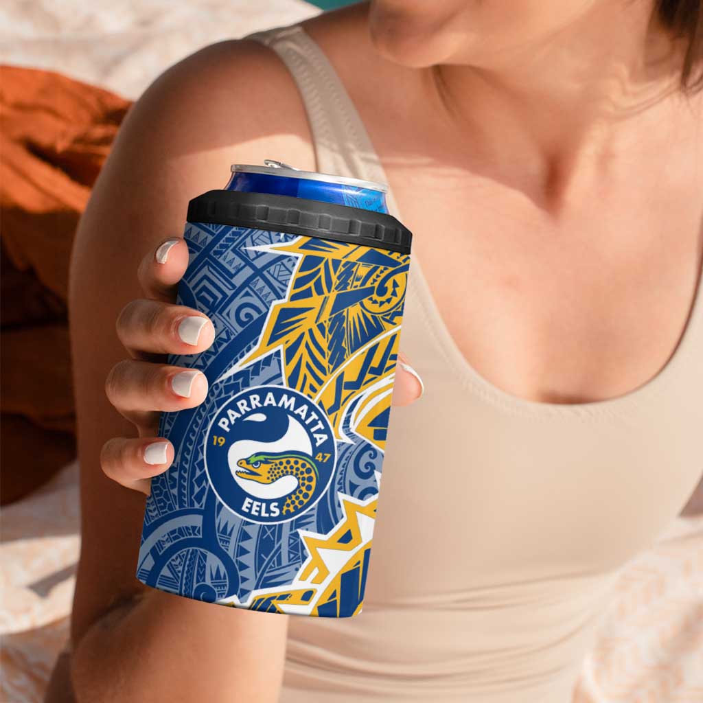 Parramatta Eels 4 in 1 Can Cooler Tumbler Polynesian Tribal Tattoo Pacific Sport Art