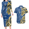 Parramatta Eels Couples Matching Long Sleeve Bodycon Dress and Hawaiian Shirt Polynesian Tribal Tattoo Pacific Sport Art