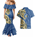 Parramatta Eels Couples Matching Mermaid Dress and Hawaiian Shirt Polynesian Tribal Tattoo Pacific Sport Art
