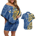 Parramatta Eels Couples Matching Off Shoulder Short Dress and Hawaiian Shirt Polynesian Tribal Tattoo Pacific Sport Art