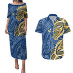Parramatta Eels Couples Matching Puletasi and Hawaiian Shirt Polynesian Tribal Tattoo Pacific Sport Art