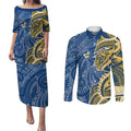 Parramatta Eels Couples Matching Puletasi and Long Sleeve Button Shirt Polynesian Tribal Tattoo Pacific Sport Art