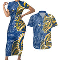 Parramatta Eels Couples Matching Short Sleeve Bodycon Dress and Hawaiian Shirt Polynesian Tribal Tattoo Pacific Sport Art