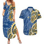 Parramatta Eels Couples Matching Summer Maxi Dress and Hawaiian Shirt Polynesian Tribal Tattoo Pacific Sport Art