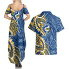 Parramatta Eels Couples Matching Summer Maxi Dress and Hawaiian Shirt Polynesian Tribal Tattoo Pacific Sport Art